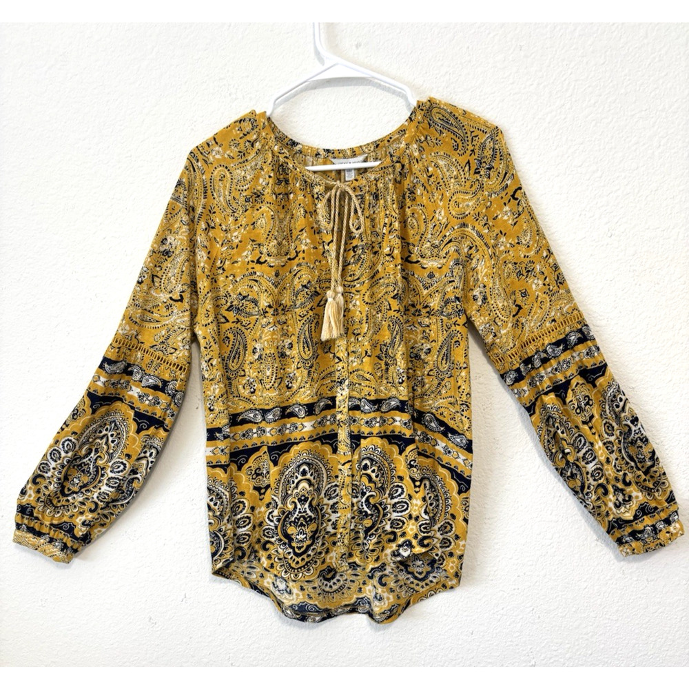 Lucky Brand Peasant Top Medium Boho Paisley Print Tassel Tie Festival‎ Wear